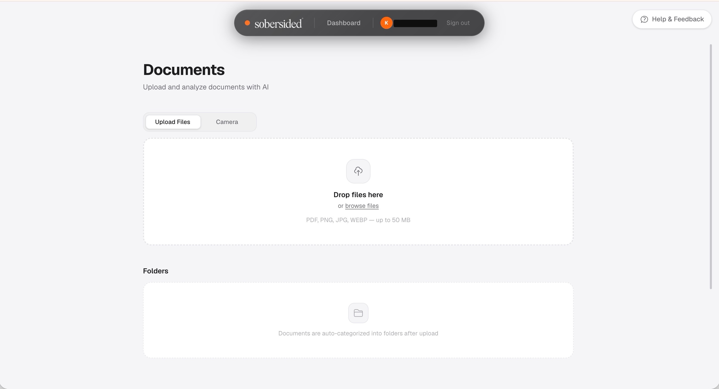 DocScan Upload Dashboard with empty upload state container